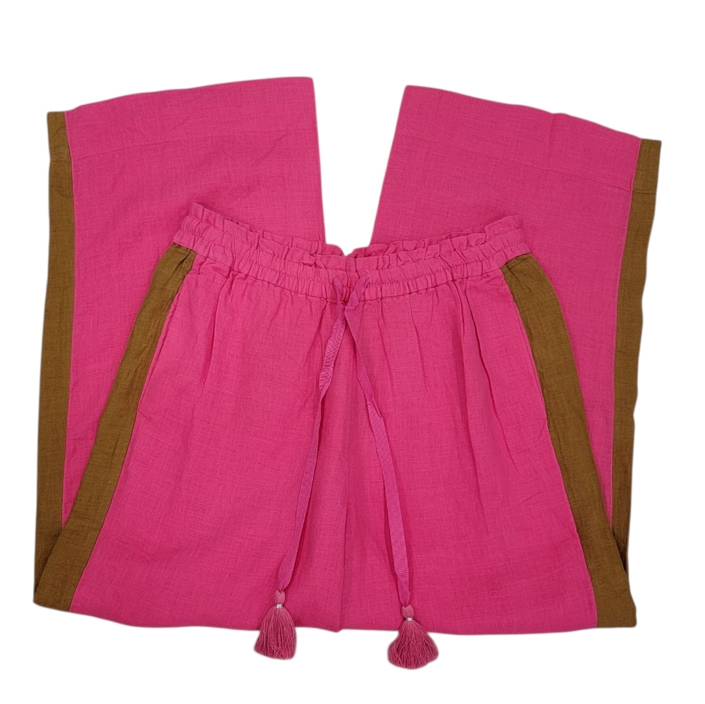 NWT J.Crew Linen Drawstring Wide Leg Pants Pink Brown Tux Stripe Women’s XS - Picture 4 of 14
